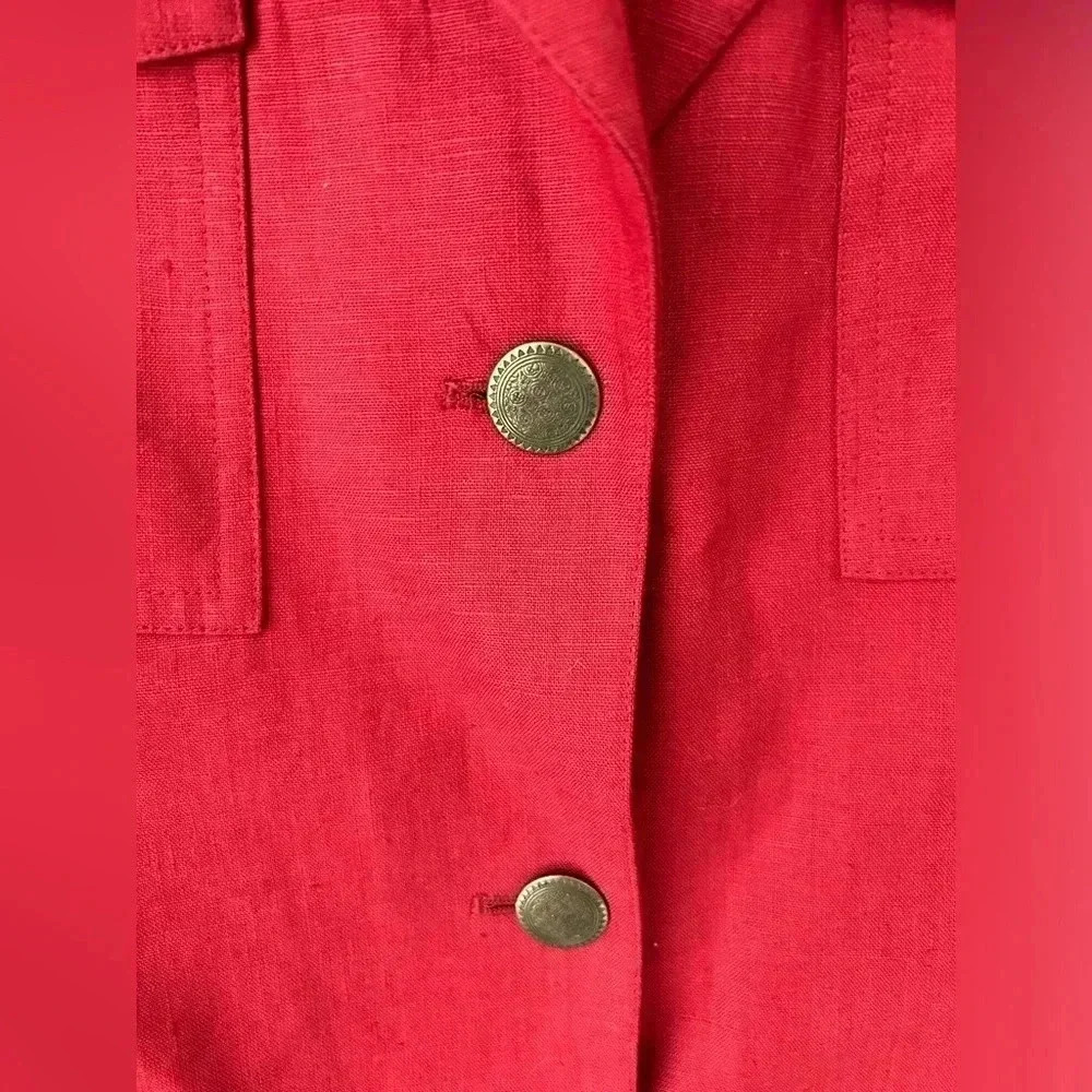 Vintage 90s Episode Red Linen Blazer Gold Button Tailored Jacket Women Size 4 - Picture 5 of 11